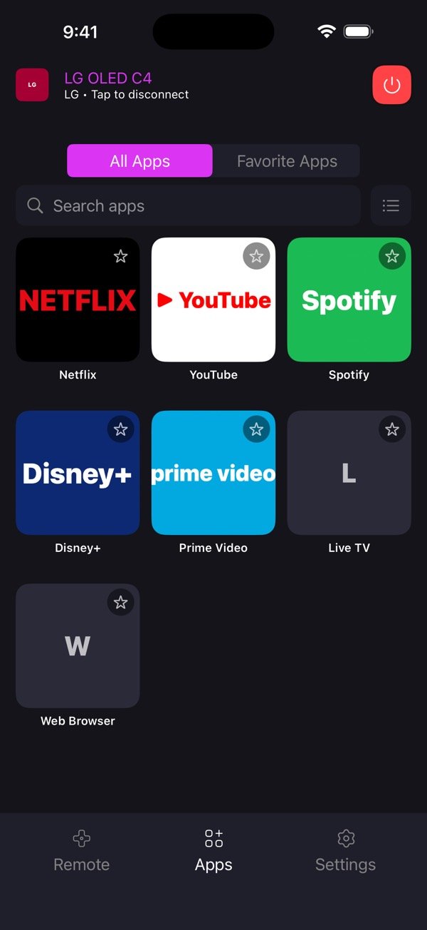 The apps installed on the TV, each with its icon