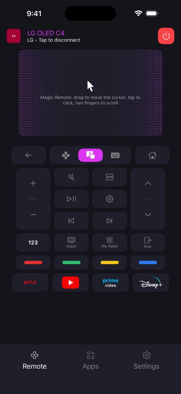 The touchpad screen, driving the Magic Remote cursor of an LG TV