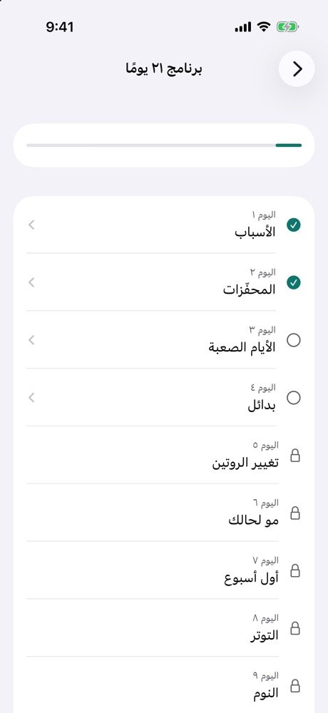 قائمة أيام برنامج 21 يومًا في ثبات مع الأيام المكتملة