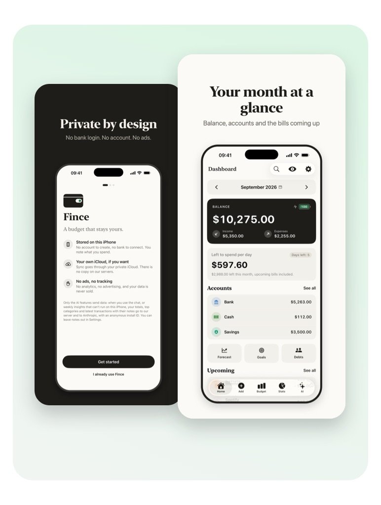 Fince, a private budget tracker built by AppXcellence